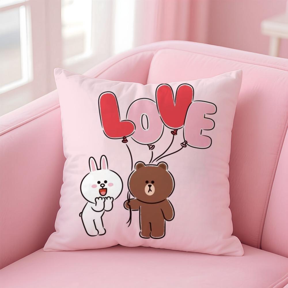 BBrown Bear and Cony Cushion Cover Linen Pillowcase Cover Soft Decor for Sofa Home Room