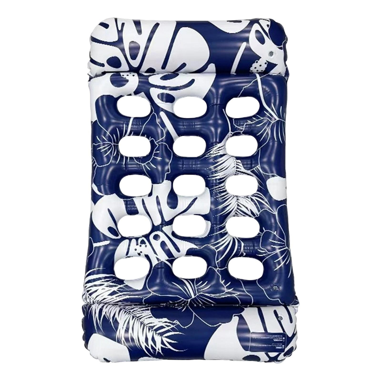 Inflatable Pool Float Lounge Chair 110x65cm Tropical Leaf Pattern Air Mattress with Multiple Ventilation Holes for Outdoor Water Relaxation синий