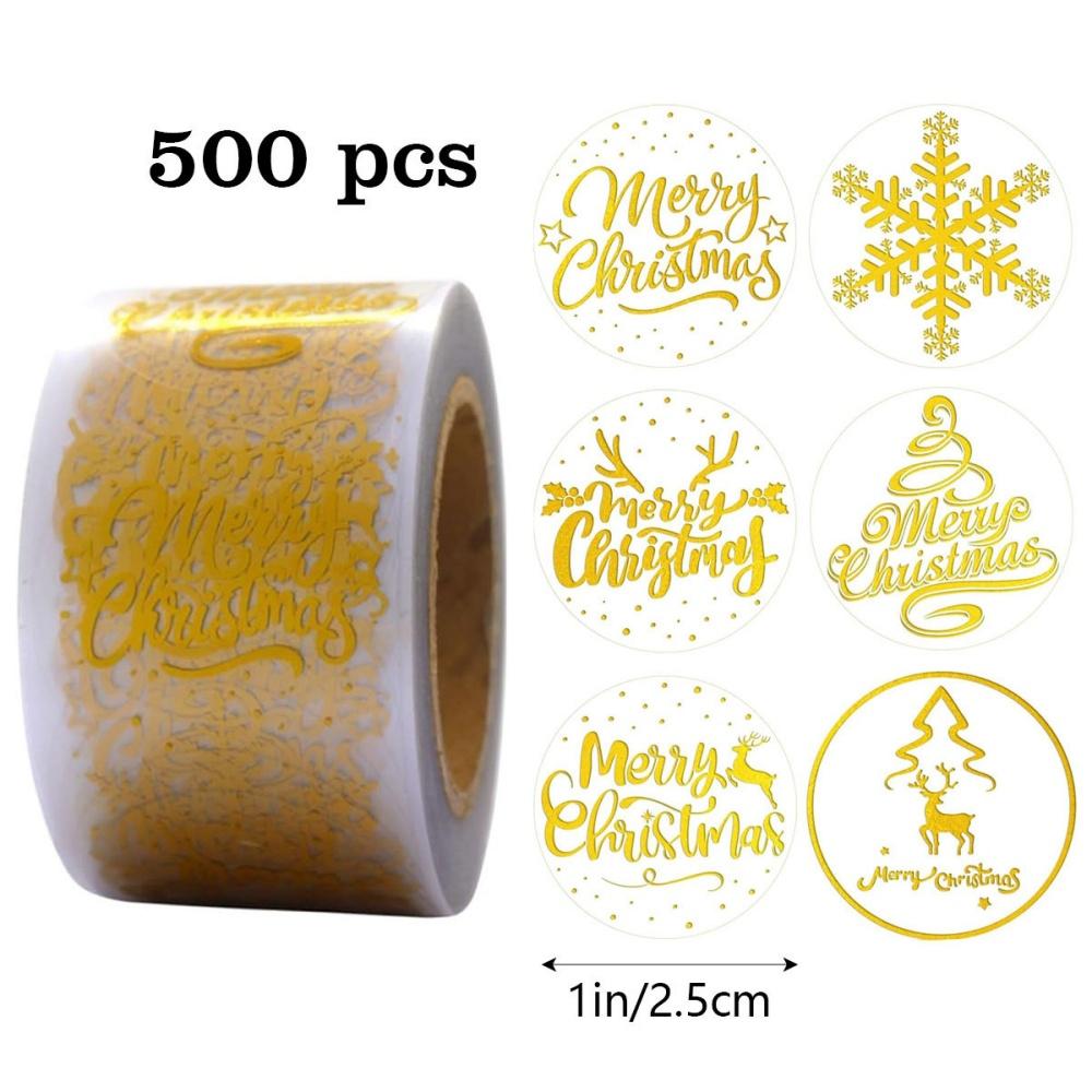 500 Stück/Rolle Goldene Schneeflocke Weihnachtsaufkleber Transparent Selbstklebend Dekoration Feiertag DIY Basteln Scrapbooking Zubehör