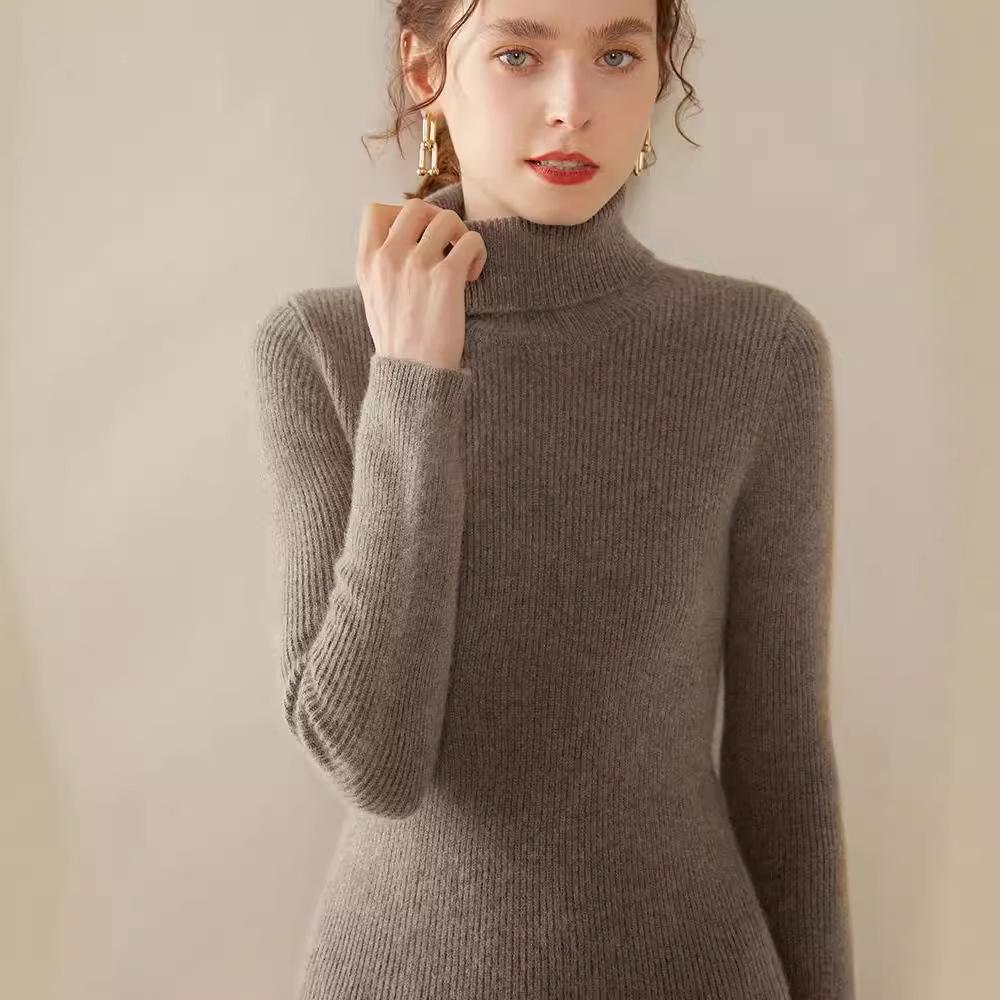 Women's High Neck Striped Cashmere Sweater - Slim-Fit Seven-Needle Knit for Autumn & Winter