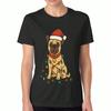 Christmas Pug Ladies Cotton T Shirt, Pure Cotton HighQuality Print, Durable, Casual And Fashionable. Festive Holiday Dog Tee With Christmas Lights And
