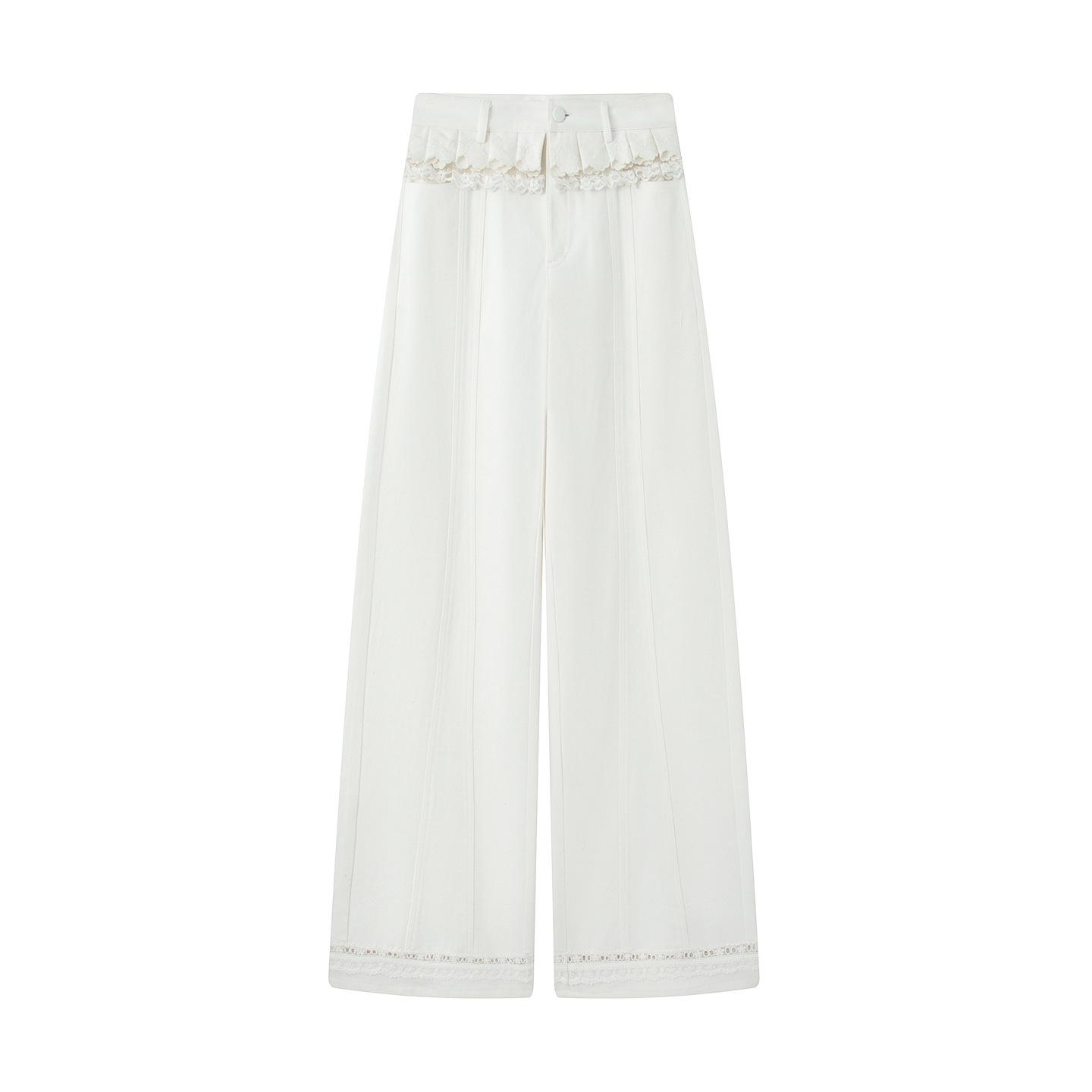 In Stock Spring 2026 Women s Versatile White Straight-Leg Double Waistband Pants Large белый