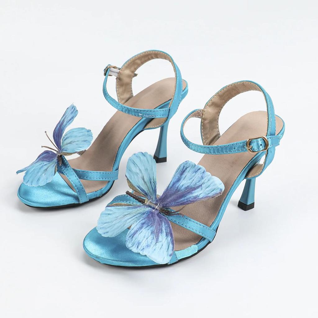 Fashion Colorful butterfly decoration women's sandals stiletto open parka high heels summer 2024