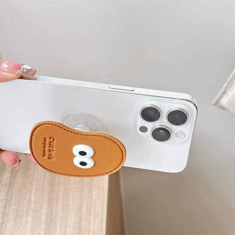 Cute Big Eyes Solid Color Cashew Leather Mobile Phone Airbag Bracket Retractable Simple Japanese Small Fresh Ring