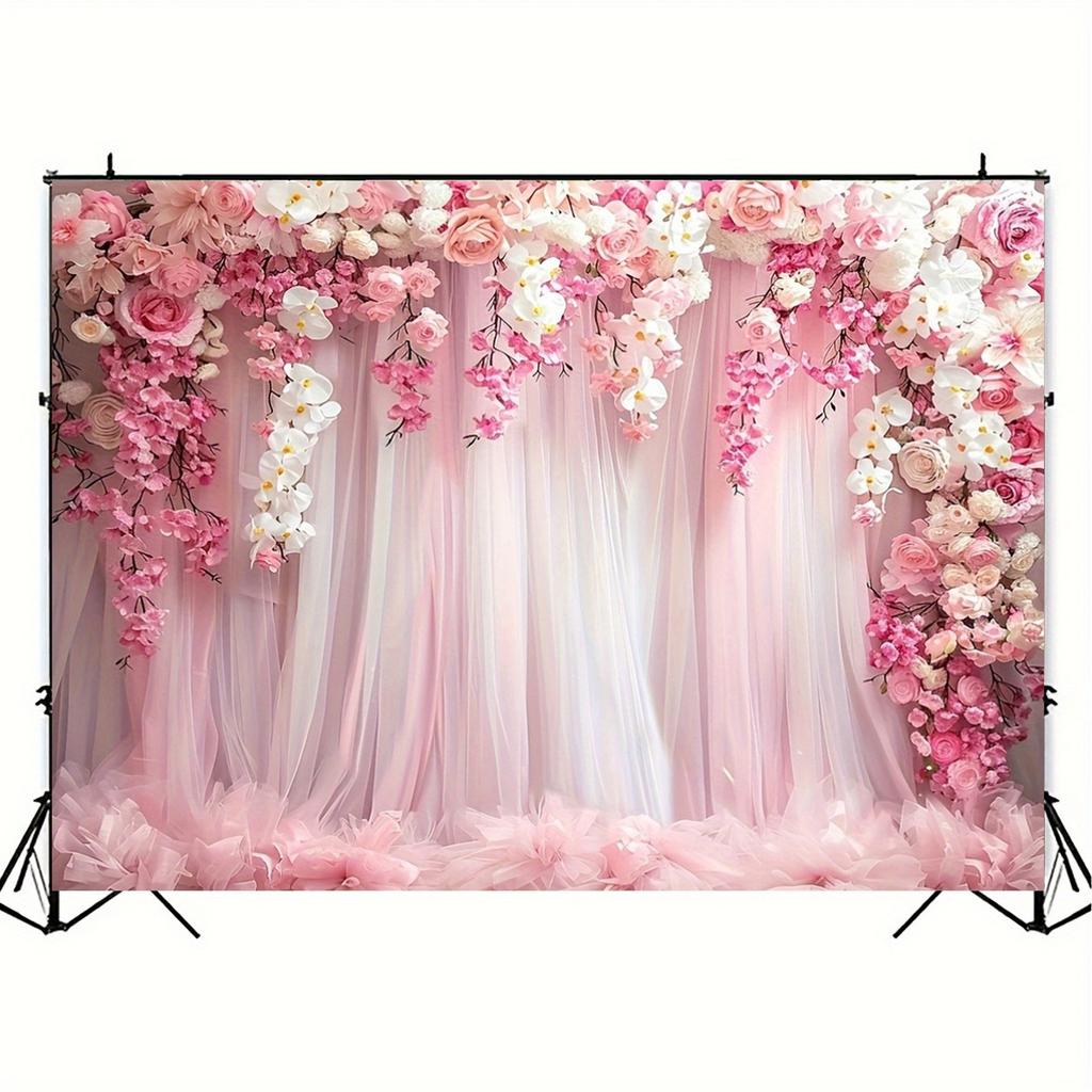 Een roze bloemenachtergronddoek, fotografieachtergrond, bruilofts- en bruidsfeestdecoratie