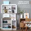 180cm Freestanding Kitchen Cabinet, Modern Storage Cupboard with Open Countertop, Drawer and 6 Doors, White