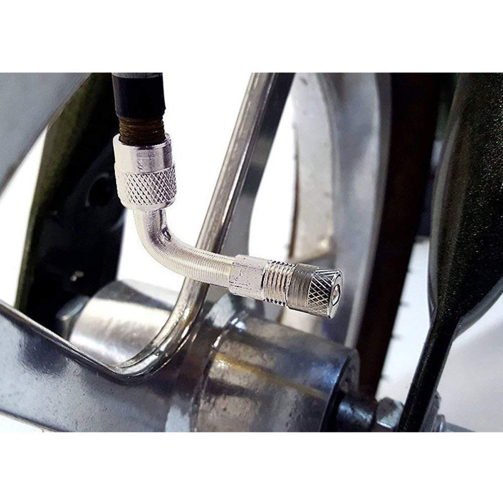 YFFSFDC 90° Extension L Type Air Valve for Motorized Bikes, Bike Air Valve, Bicycle, US Valve, Set of 2, Silver