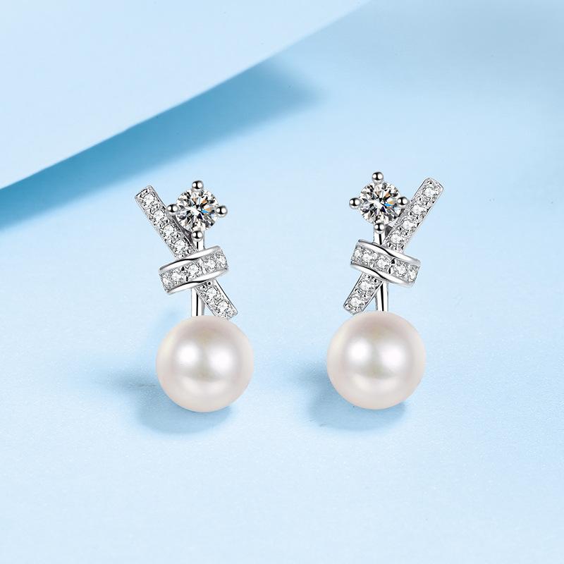

Серьги из стерлингового серебра 925 пробы, серьги с пресноводным жемчугом, серьги с муассанитом, дизайн, темперамент и универсальные серьги