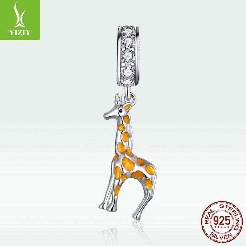 S925 Silver Ziyun Oil-Dripped Spotted Giraffe Pendant: Handmade Cute Animal Bracelet Bead