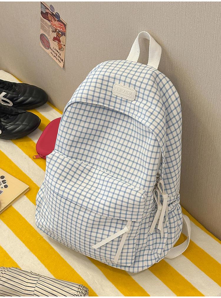 Schultasche: Off-White karierte Textur weiche Oberfläche Studentenrucksack, weicher und künstlerischer Stil, für Campus-Mädchen, tägliches Einkaufen Mini-Rucksack