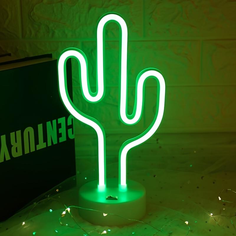 LED Cactus Neon Sign with Base - USB and Battery Powered Night Light, Bedroom Living Room Bedside Desk Light USB Gadget