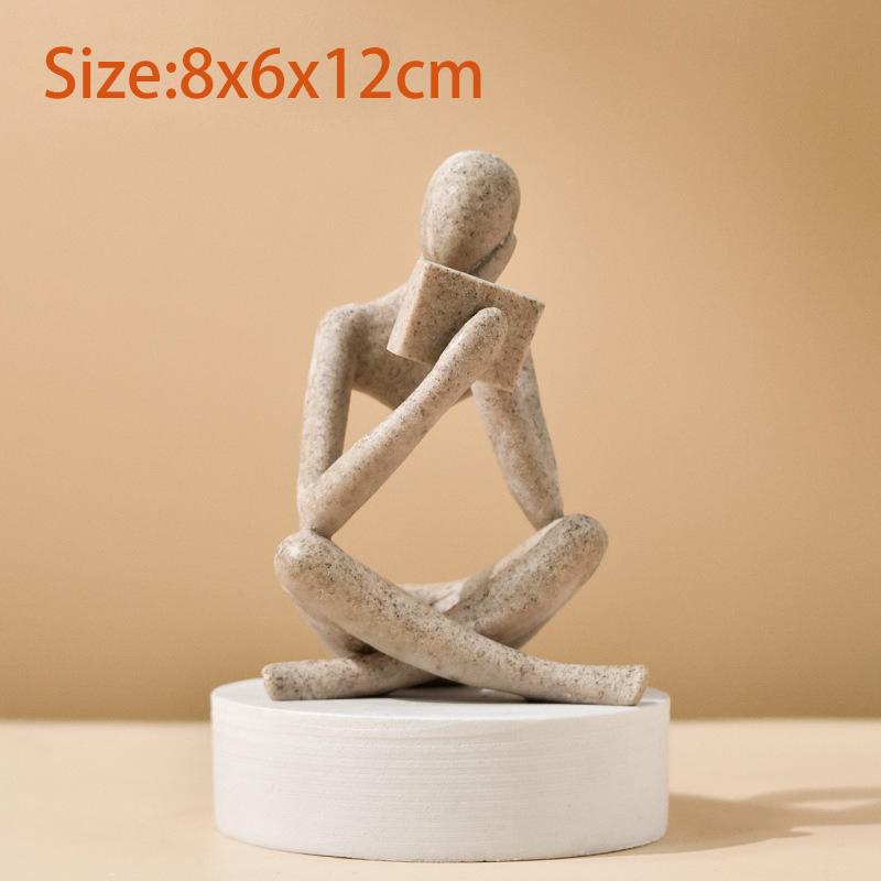 Bookshelf Decor Thinker Statue, Abstract Art Reading Thinker Sculpture Figurine Aesthetic, Modern Home Decoration for Living Room Office Desk Decor