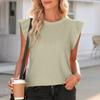 Women Solid Color Waffle Crew Neck Loose Short Sleeve Casual T Shirt Top