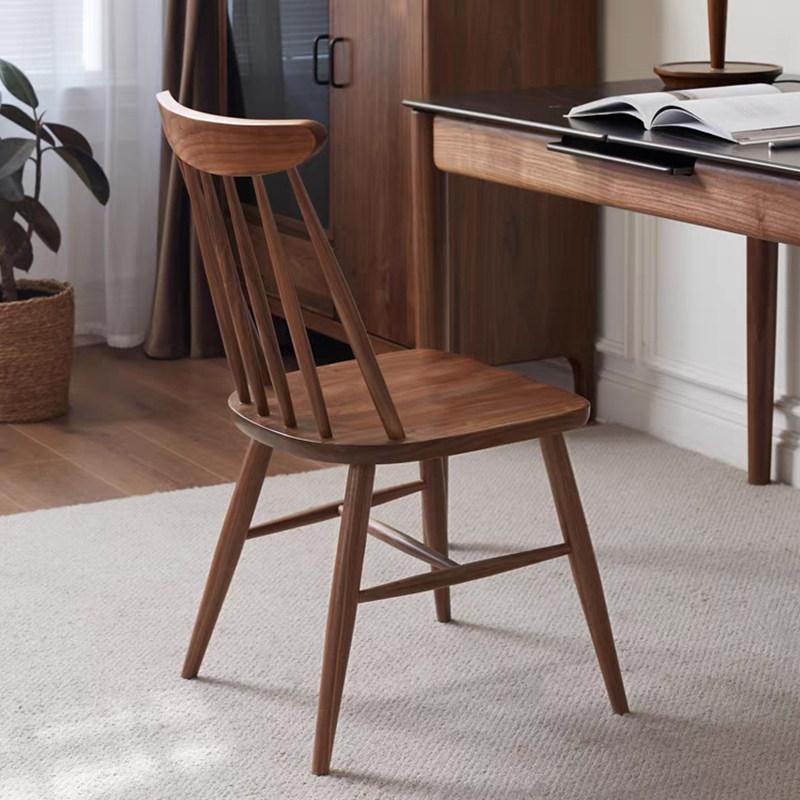 Japanese Solid Wood Dining Chair, Curved Backrest Wide Thick Arc Seat, Natural MCM Comfort Style for Kitchen Dining Room