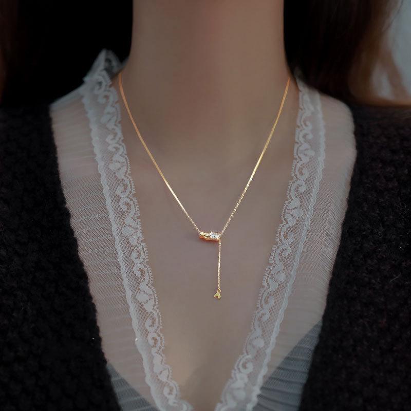 Bamboo Tassel Necklace for Women's New Style Light Luxury Exquisite High-end Design Niche