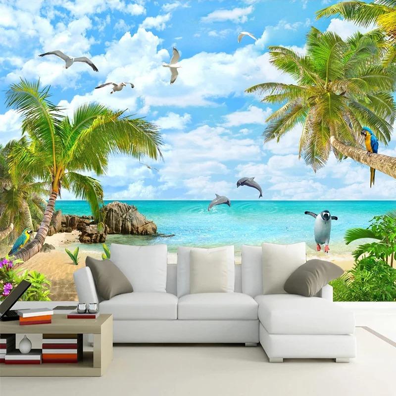 

Custom Any Size Seascape Coconut Tree Sandy Beach 3D Photo Wallpaper For Living Room Bedroom Decor Waterproof Wall Mural Canvas 200 cm(W) x 140 cm(H)
