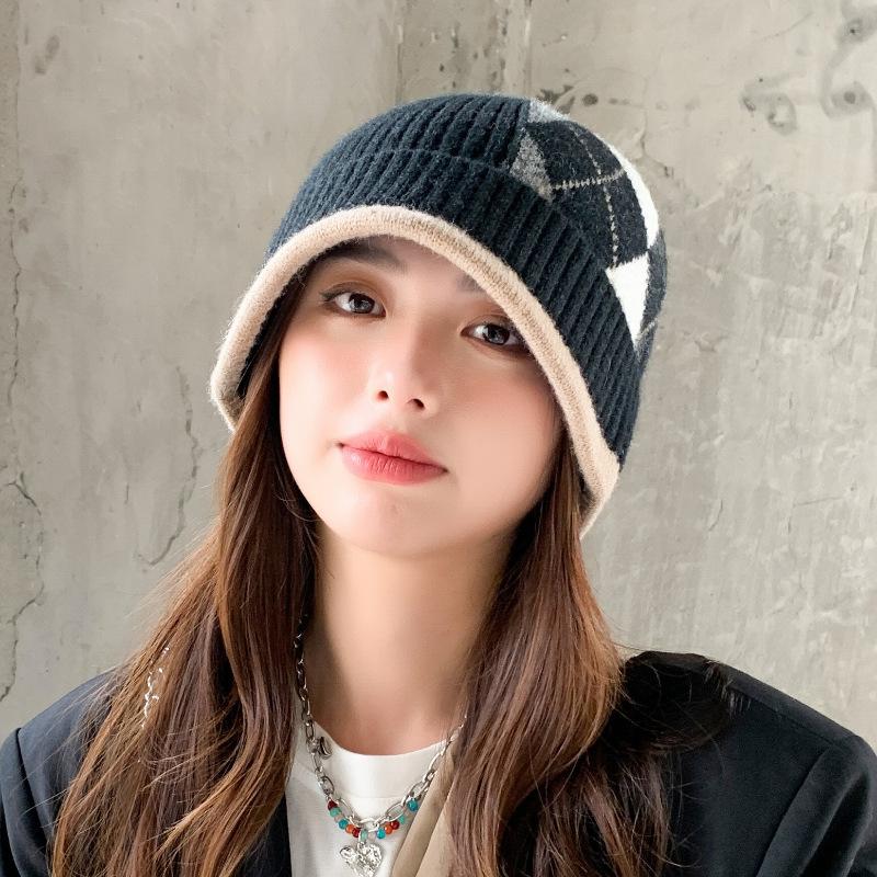 

Шерстяные шапки мужские и женские Теплые пуловеры Вязаные шапки Нишевый колор-блок Большой обхват головы Модные и универсальные