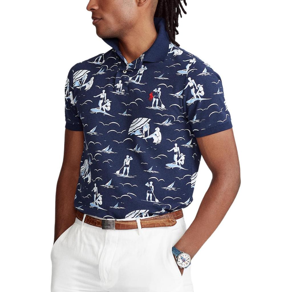 Polo Ralph Lauren Sport Bedrucktes Kleines Pony Logo Besticktes Kurzarm-Poloshirt Herren Poloshirts Marineblau MNPOKNI1N821197-400