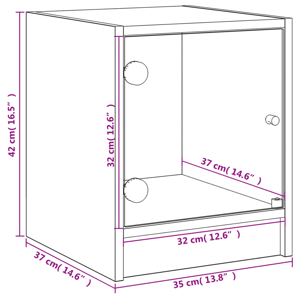 Nightstand with Glass Door Grey Sonoma 35 x 37 x 42 cm