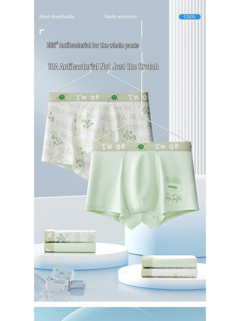 Men's Plus Size Antibacterial Ice Silk Boxer Briefs - Summer Thin 4-Corner Underwear