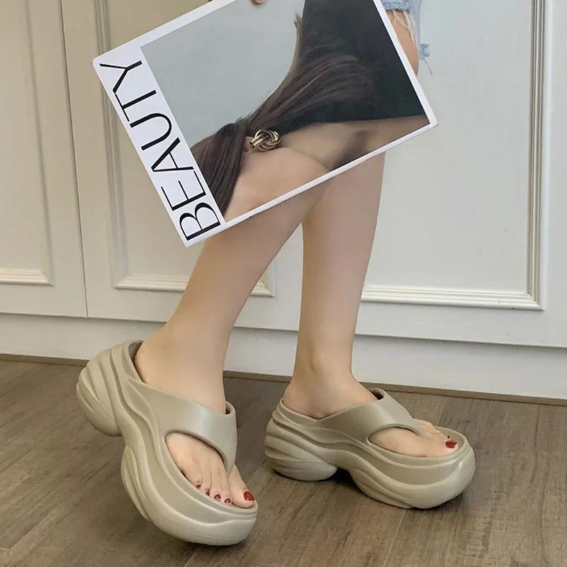 Fashion Thick Botton Beach Flip Flops for Women Clip Toe Soft Sole Platform Slippers Woman Summer Non-Slip Chunky Wedge Sandals Female