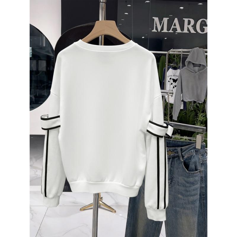 Women Striped Bow Detail Loose Long Sleeve Casual Round Neck Pullover Sweatshirt