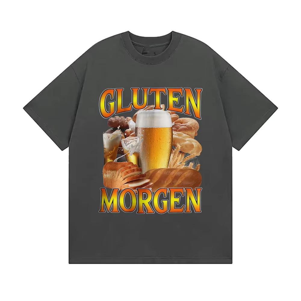 

Gluten Morgen Funny Gluten Intolerance Meme T-Shirt Men Women Loose O-Neck Short Sleeve T Shirts Vintage Oversized Cotton TShirt 4XL