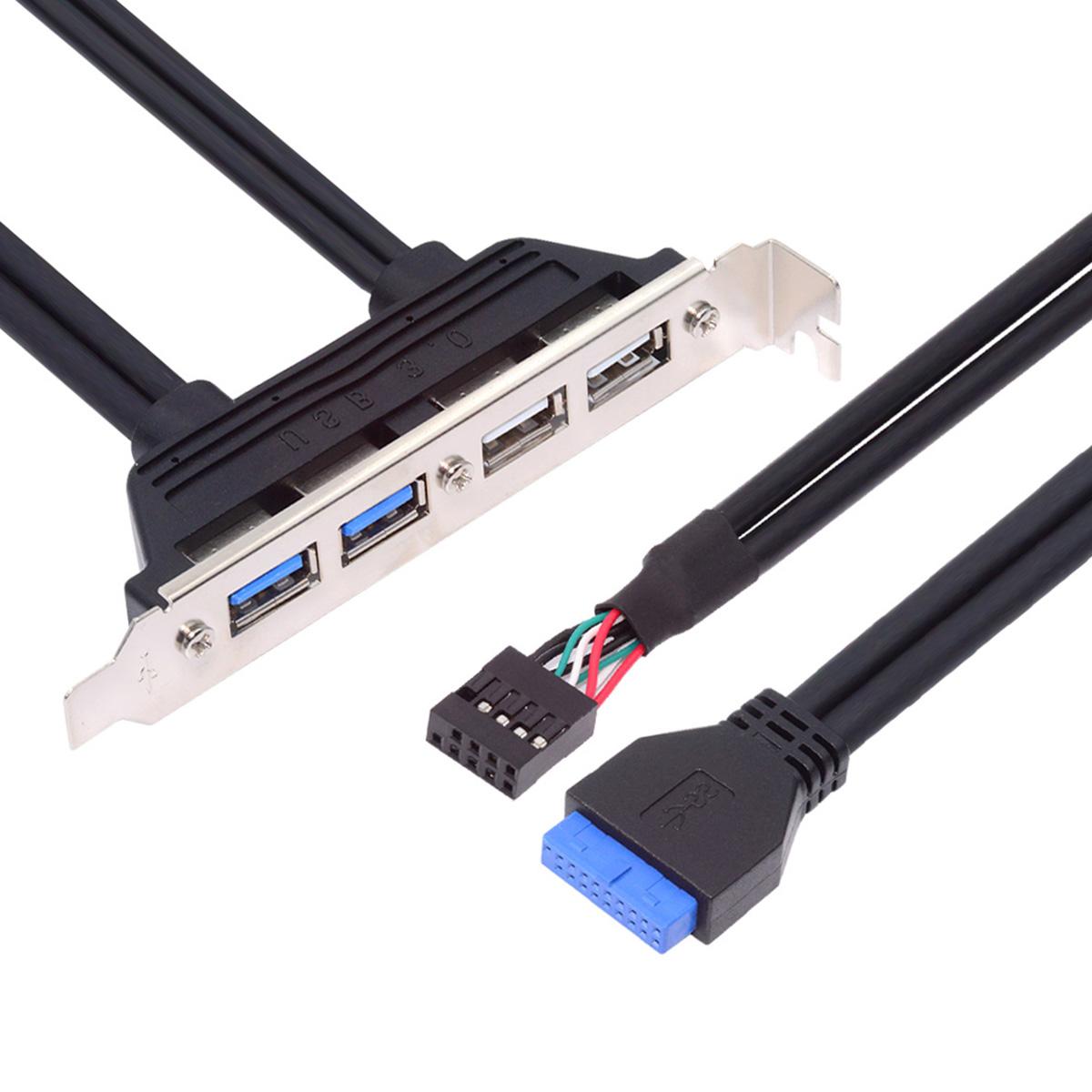

U3-066-U2 Internal Four USB2.0 & USB 3.0 Female Mount Panel to Motherboard 9-pin 19-pin 20-pin Baffle Cable As Shown A