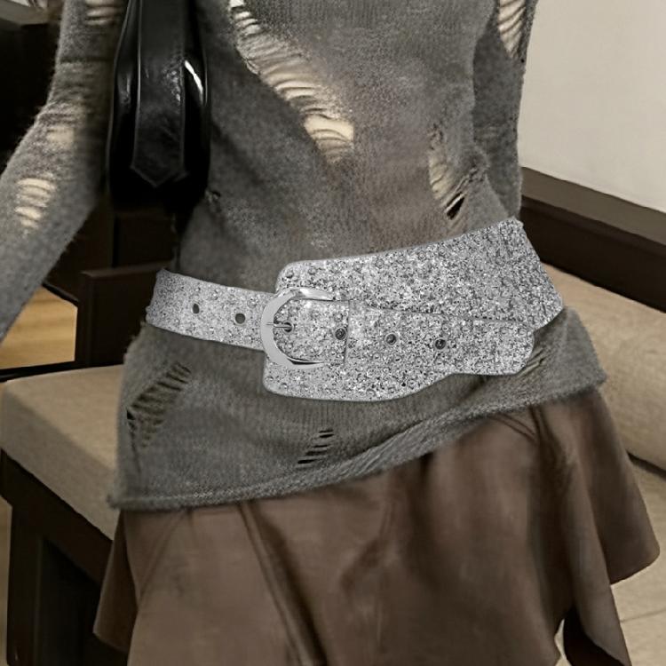 Fashion Forward Women's Waist Belt Glossy Silver PU Waist Sash Casual to Formal Wear for Contemporary Lady Girls