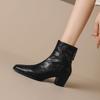 Fashion 2025 Autumn/Winter Women Boots Genuine Leather Women Shoes Square Toe Chunky Heel Shoes Zip Ankle Boots Lace-up Modern Boots