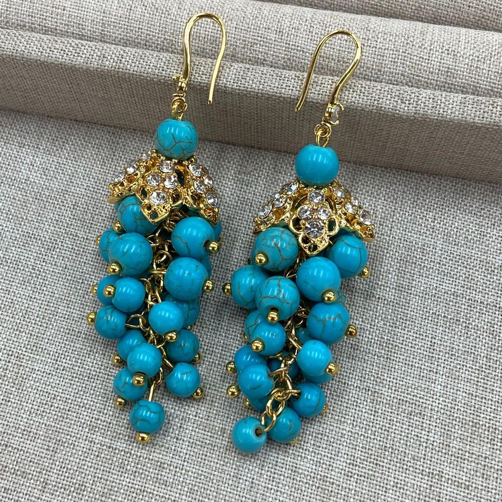 New Chinese Turquoise Necklace Medieval High-End Grape String Earrings Earrings Temperament Fashion