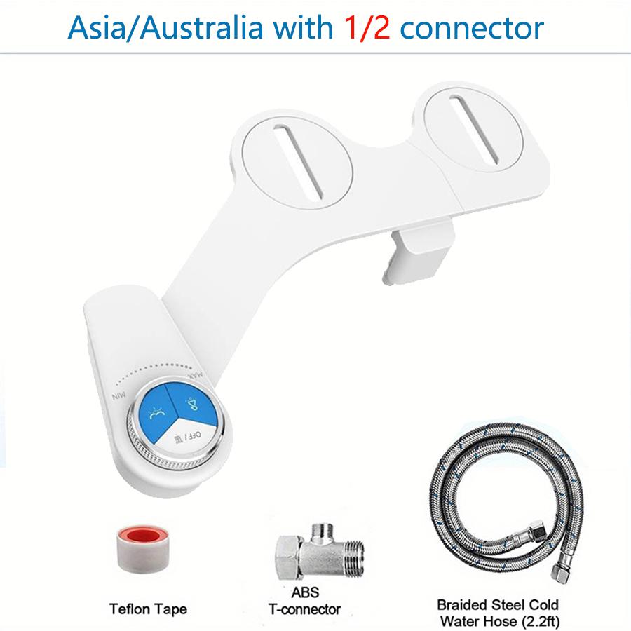 

Dual Spray Bidet Toilet Seat - Slim Cold Water Non-Electric with Self-Cleaning Nozzles (Frontal & Back Wash)