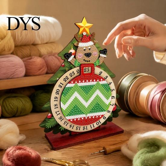 DIY Holiday Table Decor Christmas Rhinestone Painting Countdown Calendar, 25 Days Rotating Gemstone Decoration Tree Advent Wooden Tabletop Ornament