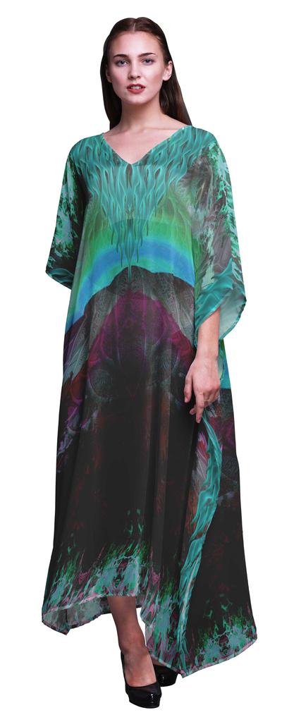 Phagun Artistic Waves Abstract Womens Long Beach Kaftan Beachwear Bikini Coverup Maxi