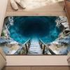 2D Print Water Cave Door Mat Deep Blue Staircase Design Welcome Entrance Rug Soft Non-Slip Visual Illusion Doorway Decor Mat