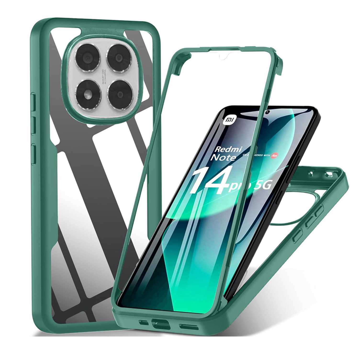 

Чохол для Xiaomi Redmi Note 14 Pro 5G 13 12 11 10 13C 14C 12C 10C 9C Чохол на 360 градусів з вбудованим захисним склом Ударостійка кришка For Xiaomi 11 Lite зелений
