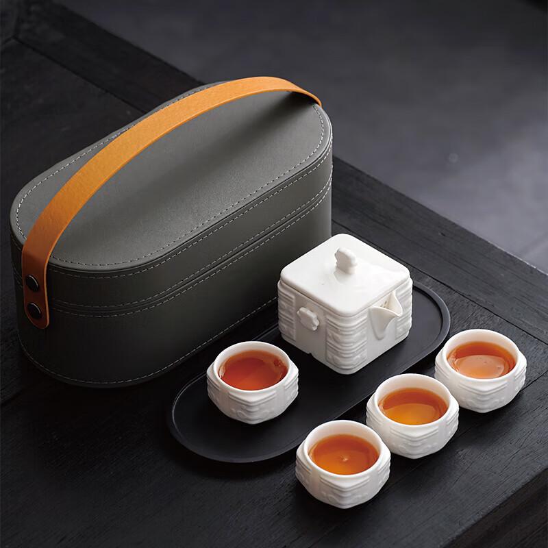 

Dehua Ceramic Square Tea Set with One Pot and Four Cups