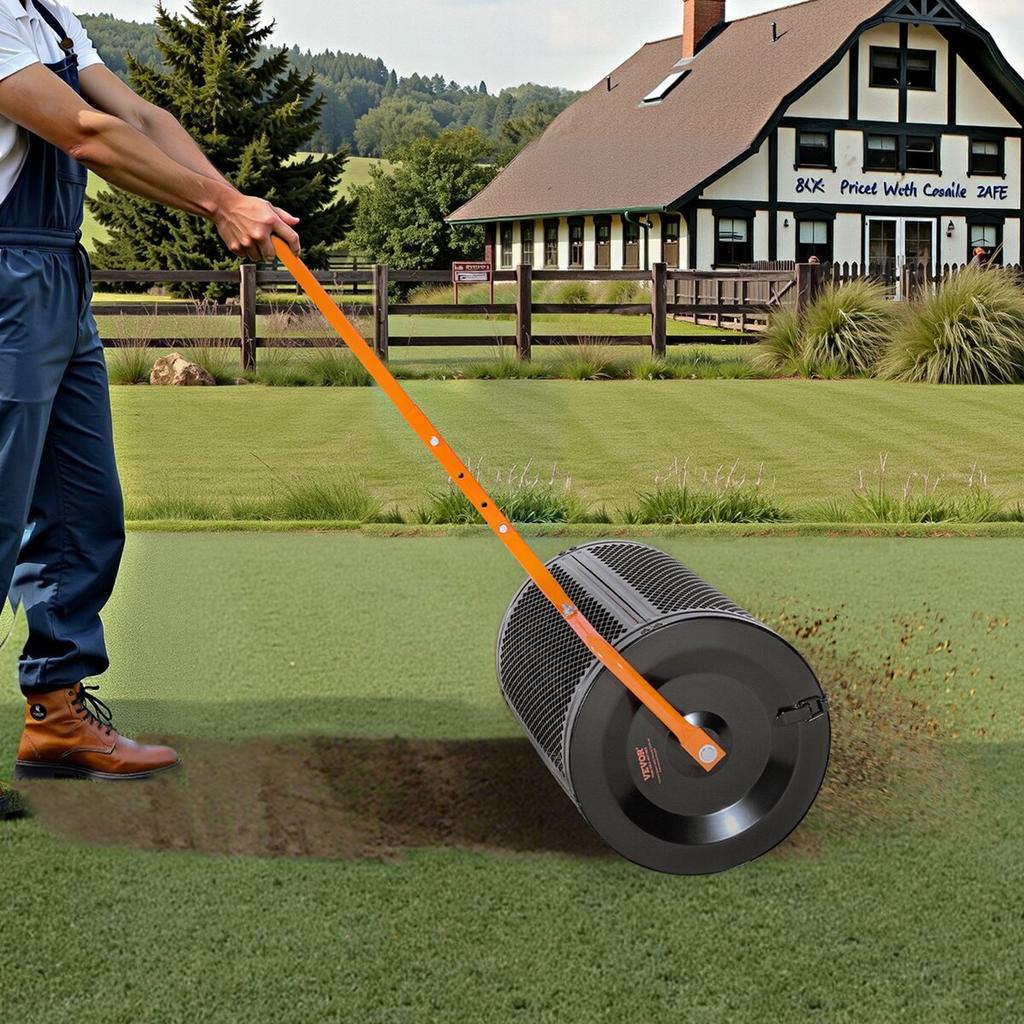 Spargicontenuto, Spargitofano da 61 cm con Manico a T, Altezza Regolabile su 3 Livelli, Rullo Spargitofano da Giardino in Acciaio Verniciato a Polvere, Robusto