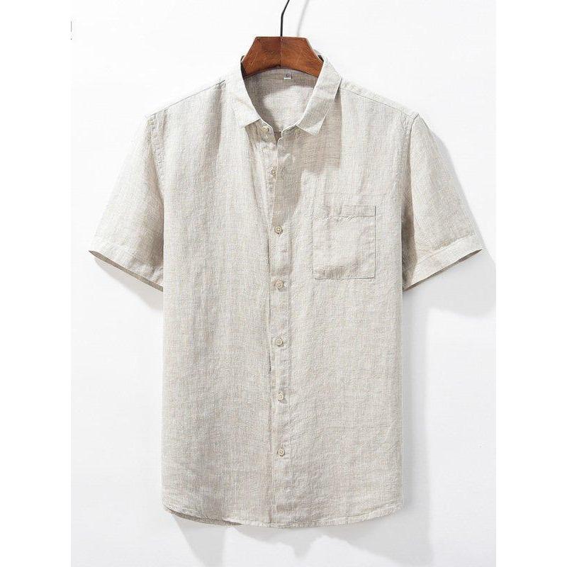 

Хлопково-льняная свободная обычная однотонная повседневная льняная рубашка с лацканами для молодежи XXXL белый