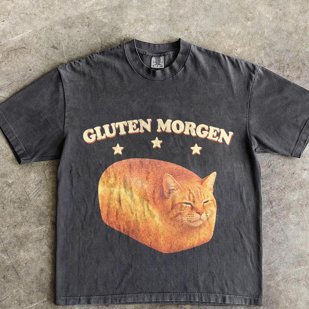 Gluten Morgen Funny Cat meme T-shirt, Silly Cats Shirt, Kitten Tee, Gift for Cat Lovers, Weird Shirts, Unhinged Clothes, Brainrot Tees