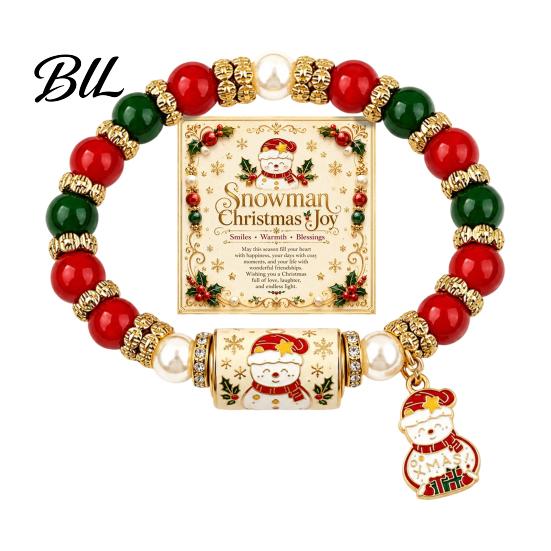 Reindeer Theme Bracelet Christmas Bracelets for Women, Beaded Charm Stretch with Winter Holiday Jewelry Gift Card, Stocking Stuffers, Party Accessory
