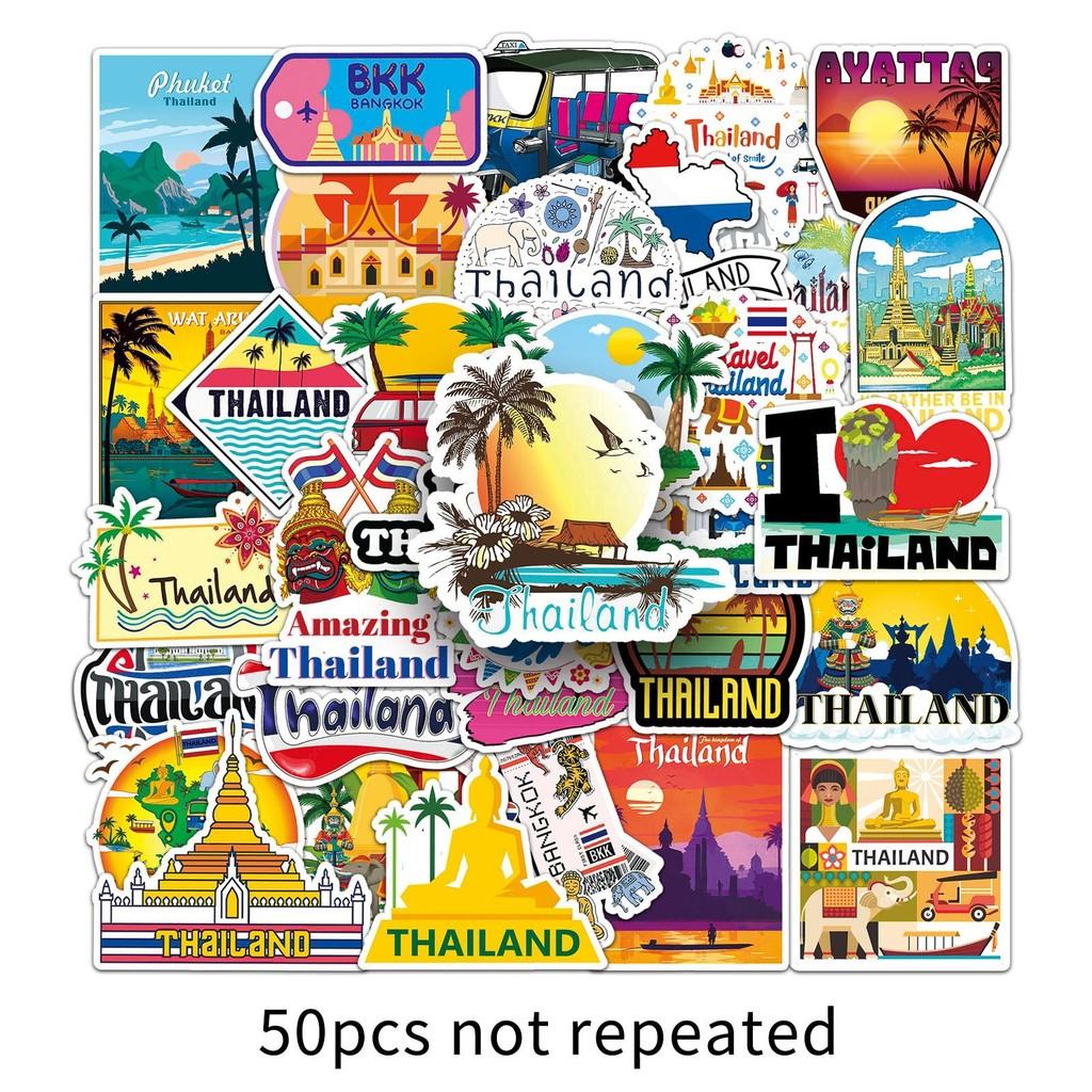 50 Pieces Thai Scenery Graffiti Stickers - Personalized Creative Gukha Decals for Cross-Border Outdoor Travel, Phone Cases