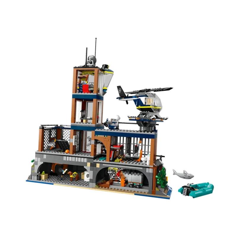 Suitable for 60419 City Police Station Sea Prison Island Building Set Helicopter Boat Shark Brick Toy Childrens Christmas Gift