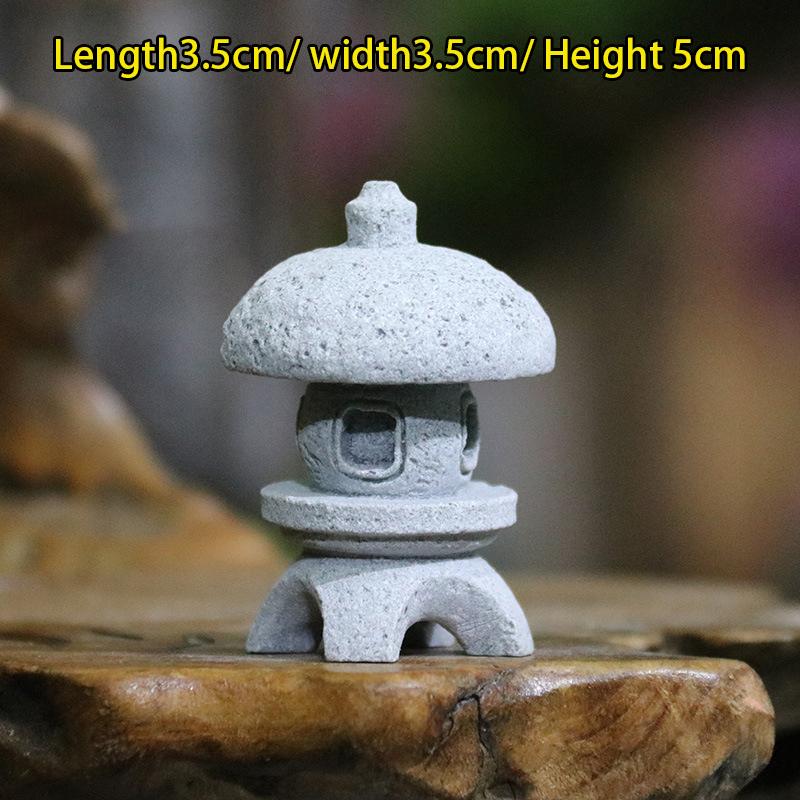 Vintage Zen Miniatyr Sand Stone Tower Pavilion Ornaments Lyktfigurer Japansk hage Bonsai Rockery Lanscaping Home Decor