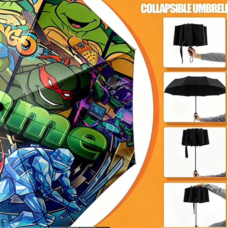 Custom Name Personalized Teenage Mutant Ninja Turtles Print Umbrella, Auto Open Close, 8‑Rib Sturdy Frame, Commute Camping Hiking Use, Birthday Gift