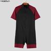 INCERUN Men's Short Sleeve Front Zipper One-Piece Biking Bodysuit Skinsuit Jumpsuits Rompers