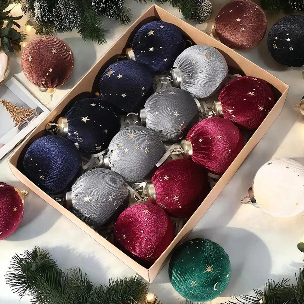 12Pcs/set Shiny Velvet Christmas ball Ornaments 6cm Christmas Tree Decoration Window Decoration