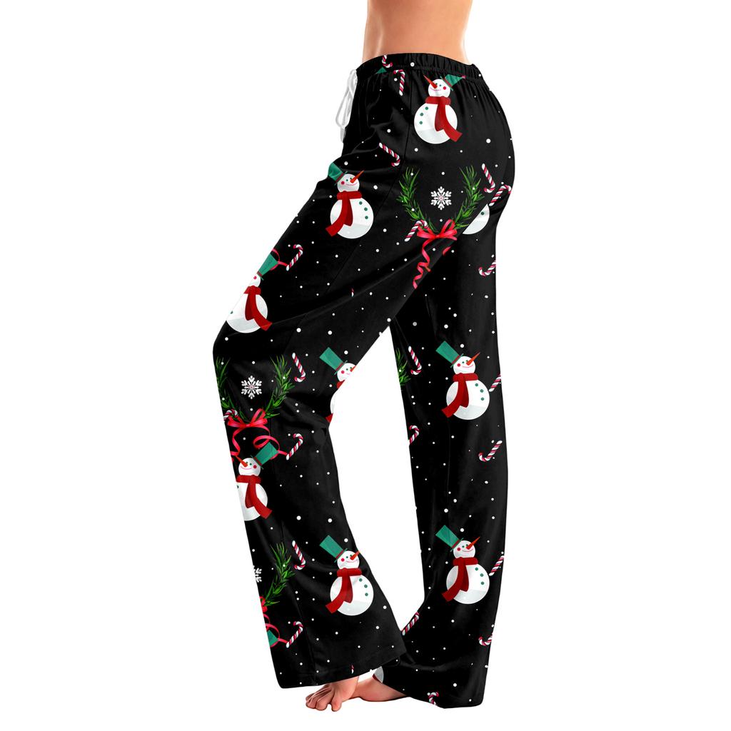 Women's Christmas Print Pants with and No Pockets, Casual Sleepwear for Home