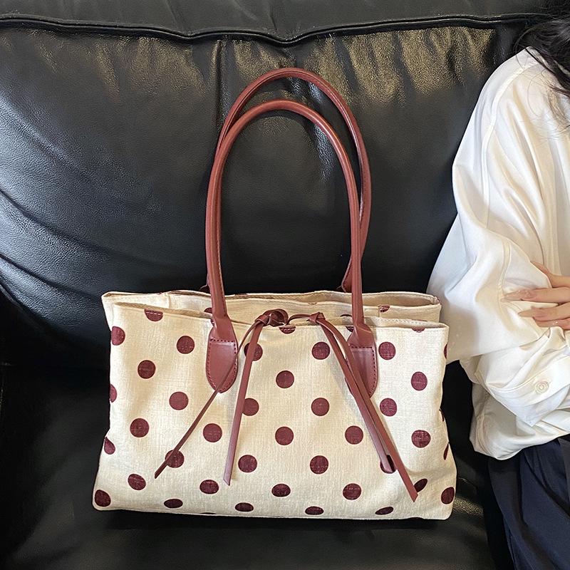 Korean Polka Dot Large Capacity Tote - Trendy Single Shoulder Bag for Everyday Use