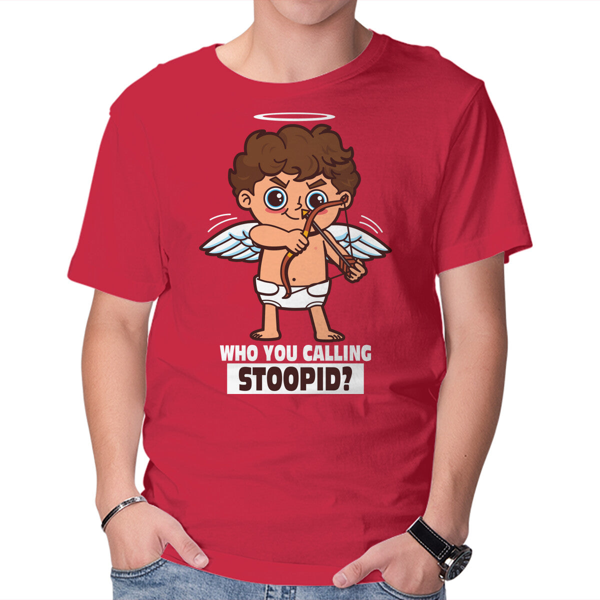 Unisex Crew Neck T-Shirt Stupid Cupid Graphic Short Sleeve Casual Tee XL